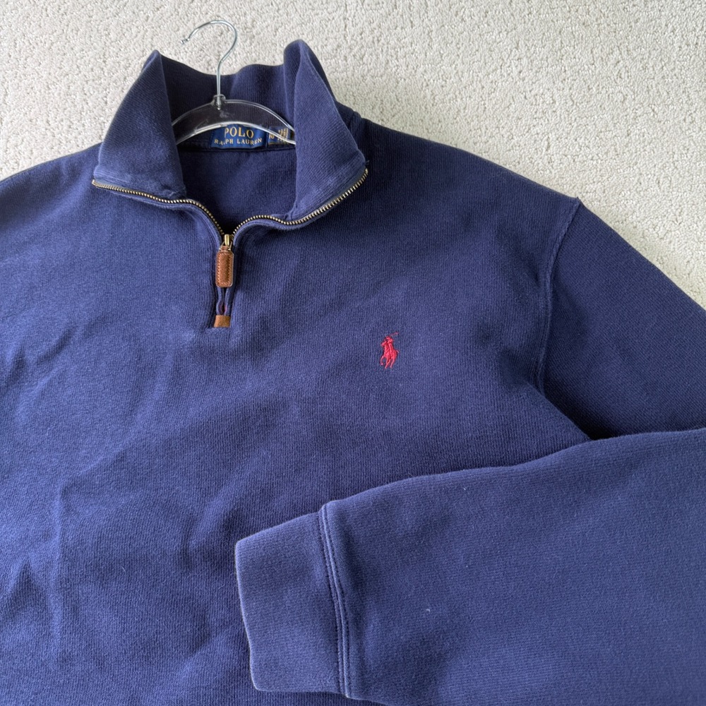 Polo Ralph Lauren Quarter Zip Sweater Mens XL Navy Blue Cotton Red Pony Logo